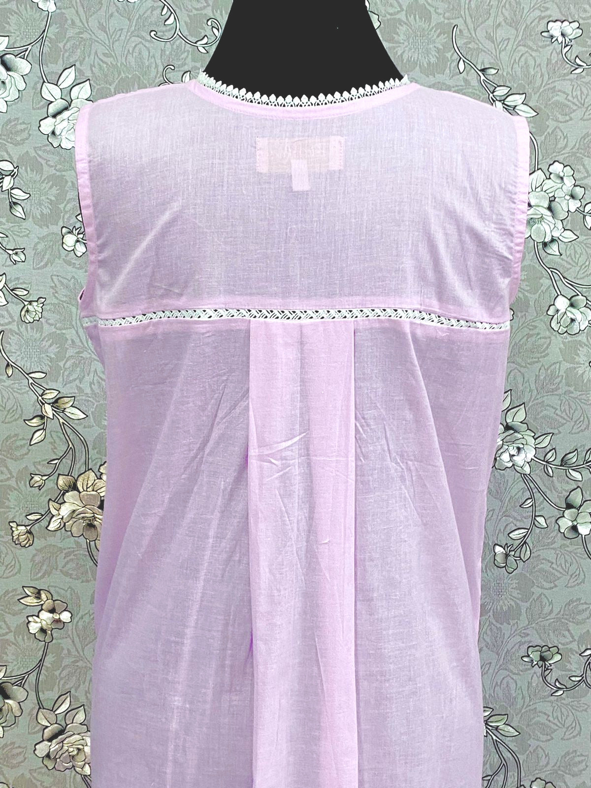 SoieRose 100% Cotton Sleeveless Eyelet Detail Victorian Cotton Nightgown - SR1143 - Pink