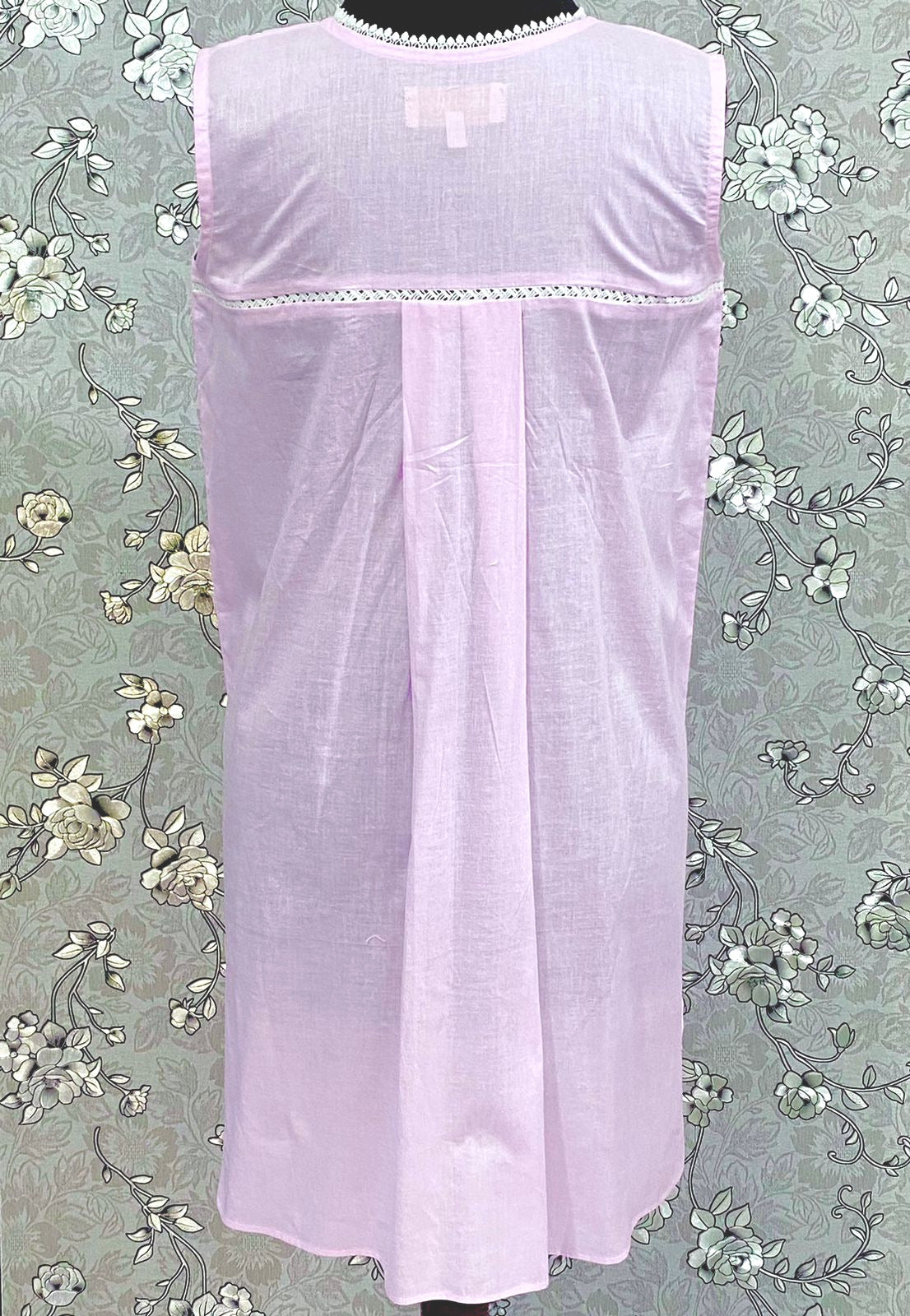 SoieRose 100% Cotton Sleeveless Eyelet Detail Victorian Cotton Nightgown - SR1143 - Pink