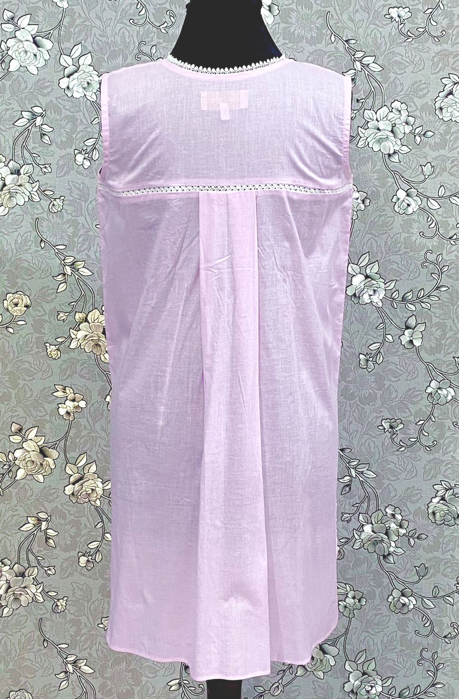 SoieRose 100% Cotton Sleeveless Eyelet Detail Victorian Cotton Nightgown - SR1143 - Pink