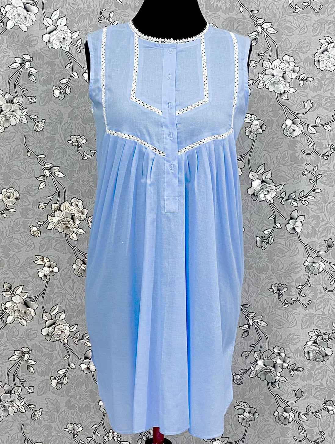 SoieRose 100% Cotton Sleeveless Eyelet Detail Victorian Cotton Nightgown - SR1144 - Periwinkle