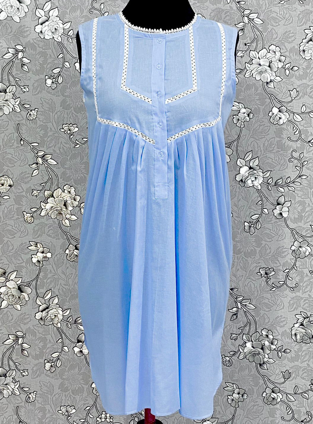 SoieRose 100% Cotton Sleeveless Eyelet Detail Victorian Cotton Nightgown - SR1144 - Periwinkle