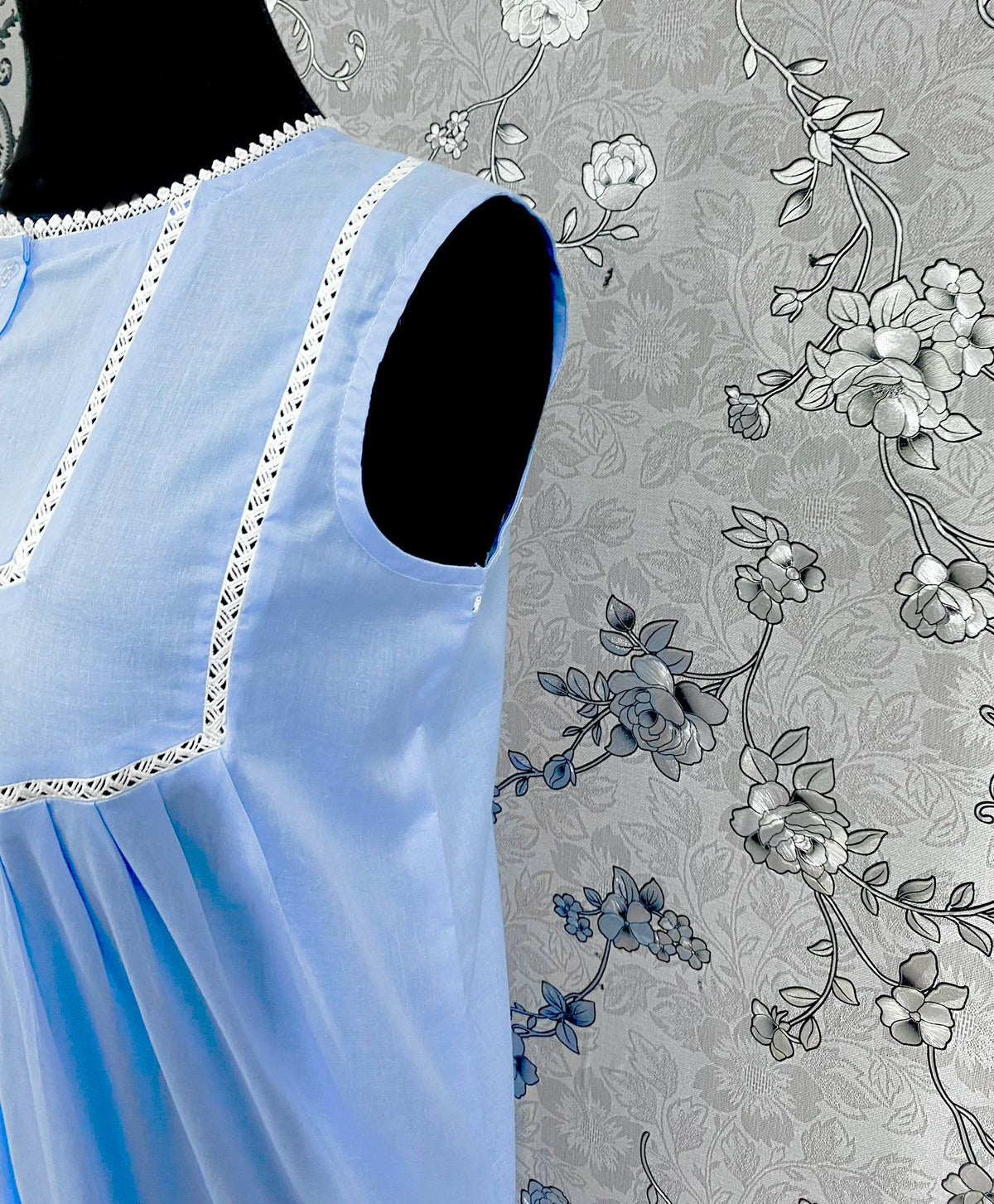 SoieRose 100% Cotton Sleeveless Eyelet Detail Victorian Cotton Nightgown - SR1144 - Periwinkle
