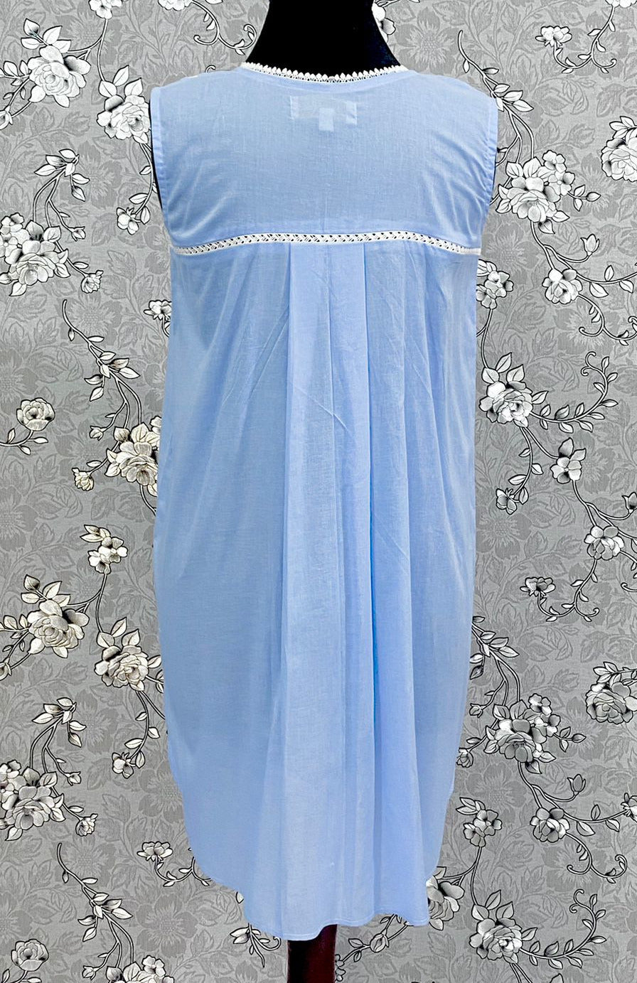 SoieRose 100% Cotton Sleeveless Eyelet Detail Victorian Cotton Nightgown - SR1144 - Periwinkle