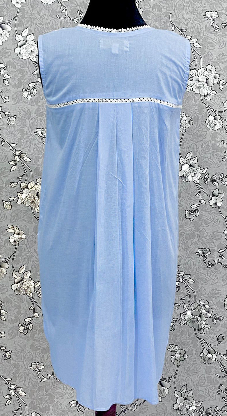 SoieRose 100% Cotton Sleeveless Eyelet Detail Victorian Cotton Nightgown - SR1144 - Periwinkle