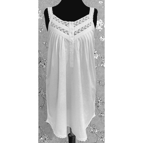 SoieRose 100% White Cotton Sleeveless Nightgown with Straps - SR-1097