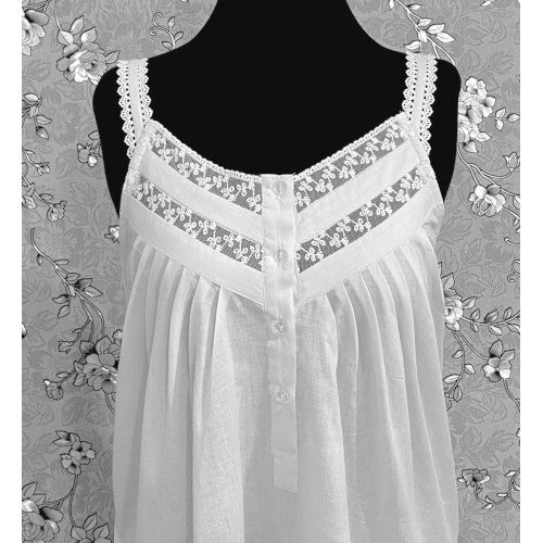 SoieRose 100% White Cotton Sleeveless Nightgown with Straps - SR-1097