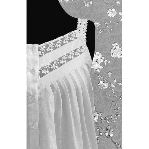 SoieRose 100% White Cotton Sleeveless Nightgown with Straps - SR-1097