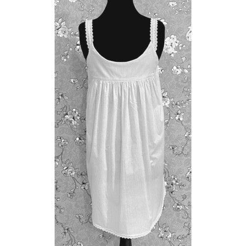 SoieRose 100% White Cotton Sleeveless Nightgown with Straps - SR-1097