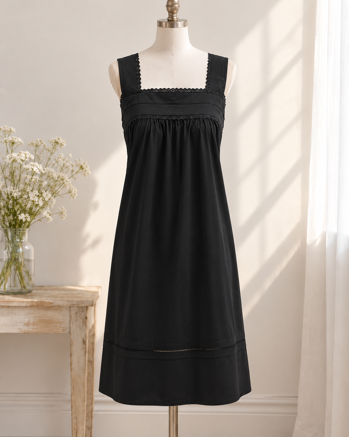 SoieRose White 100% Cotton Strappy Victorian Nightgown - SR-1012