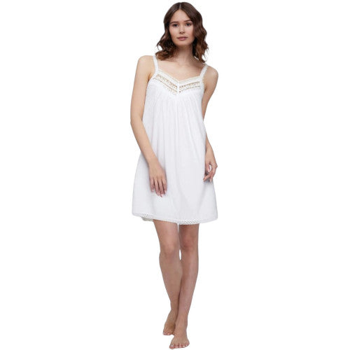 SoieRose 100% Cotton Two Tone White Elegant Lace Trimmed Nightgown - SR-1047