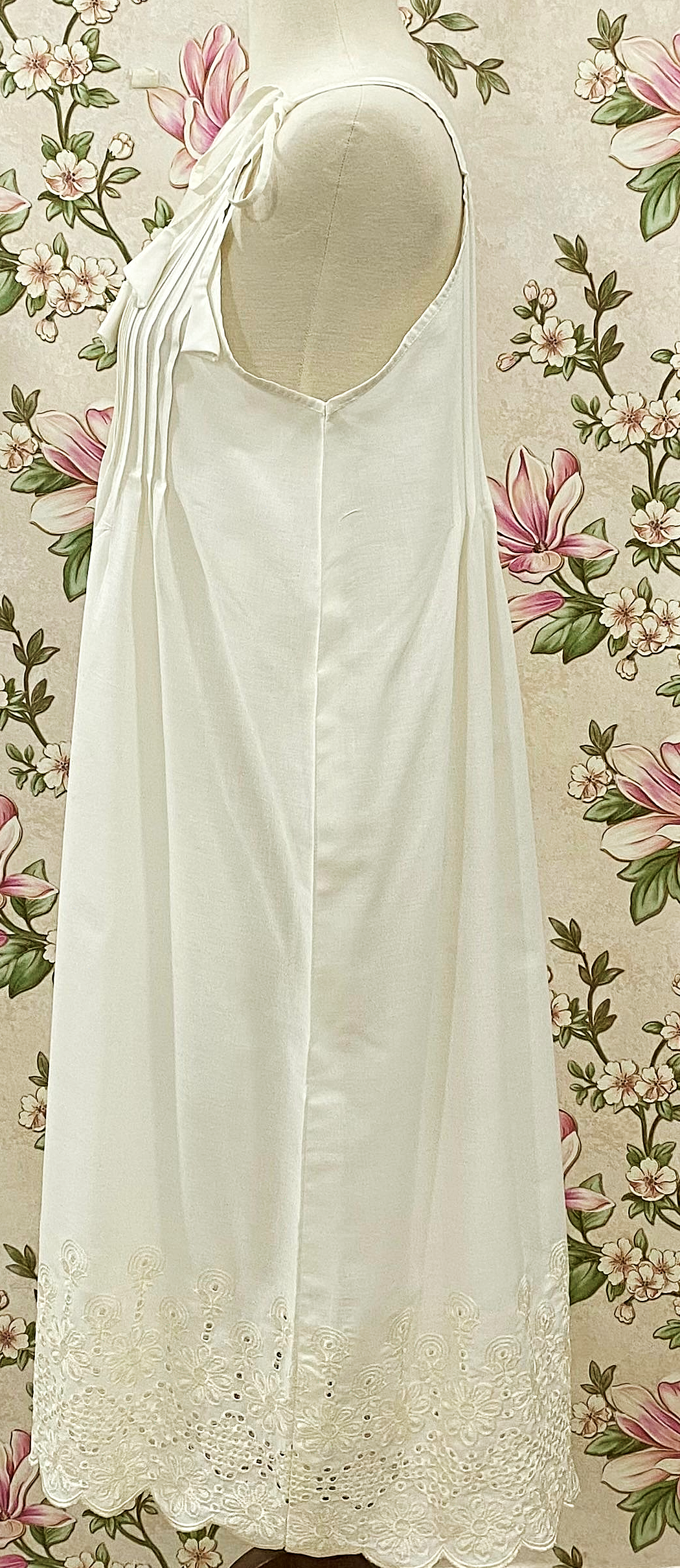 SoieRose 100% Cotton Ivory Victorian Embroidered Eyelet Hem Sleeveless Prairie Nightgown SR-1279