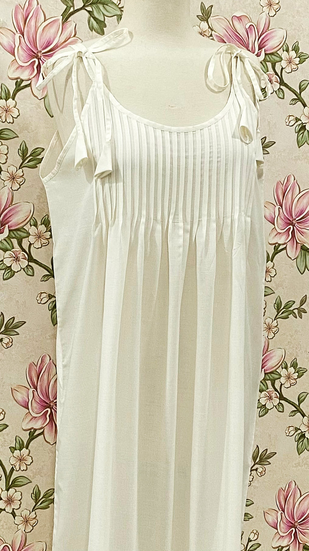 SoieRose 100% Cotton Ivory Victorian Embroidered Eyelet Hem Sleeveless Prairie Nightgown SR-1279