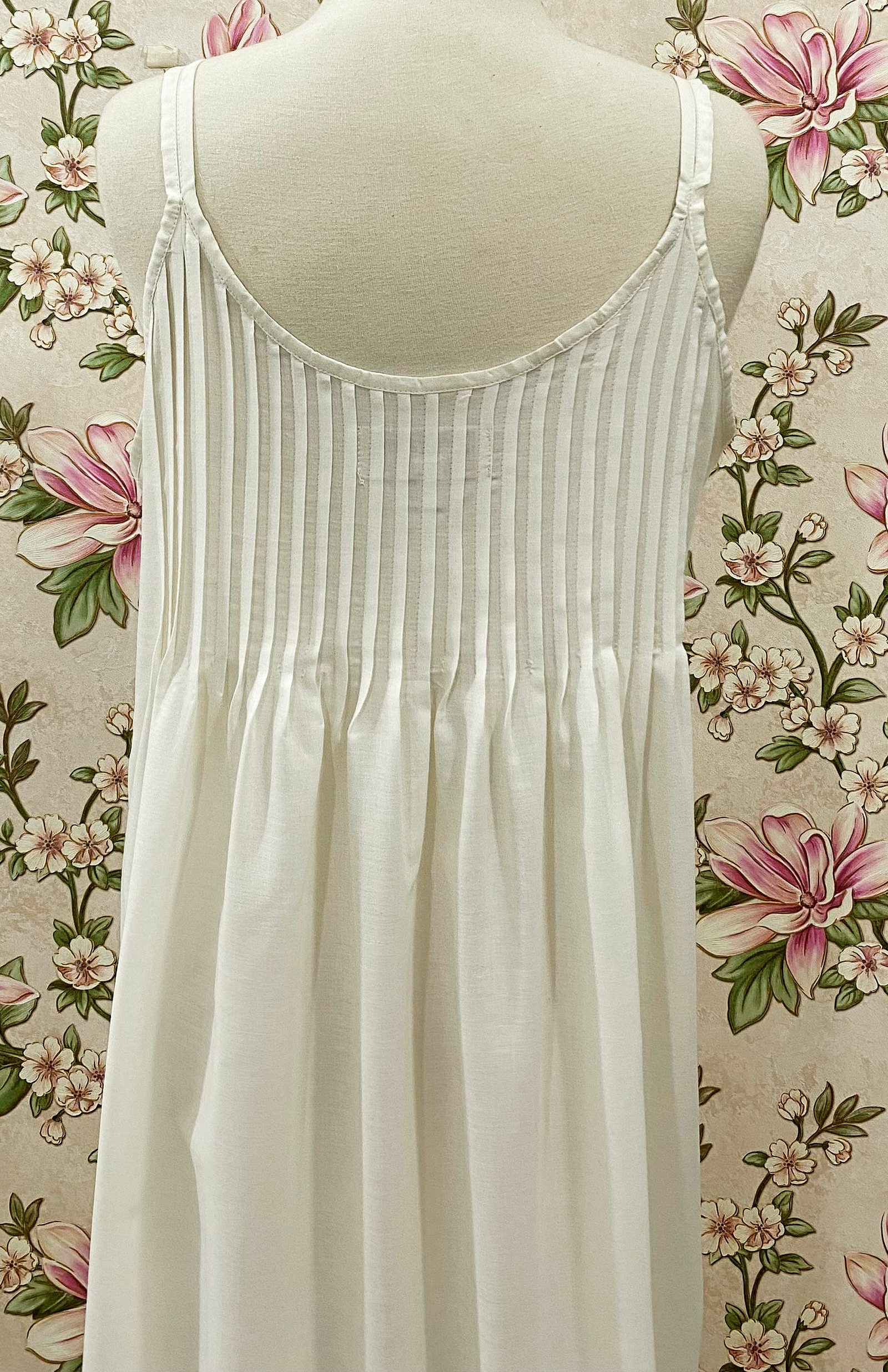 SoieRose 100% Cotton Ivory Victorian Embroidered Eyelet Hem Sleeveless Prairie Nightgown SR-1279