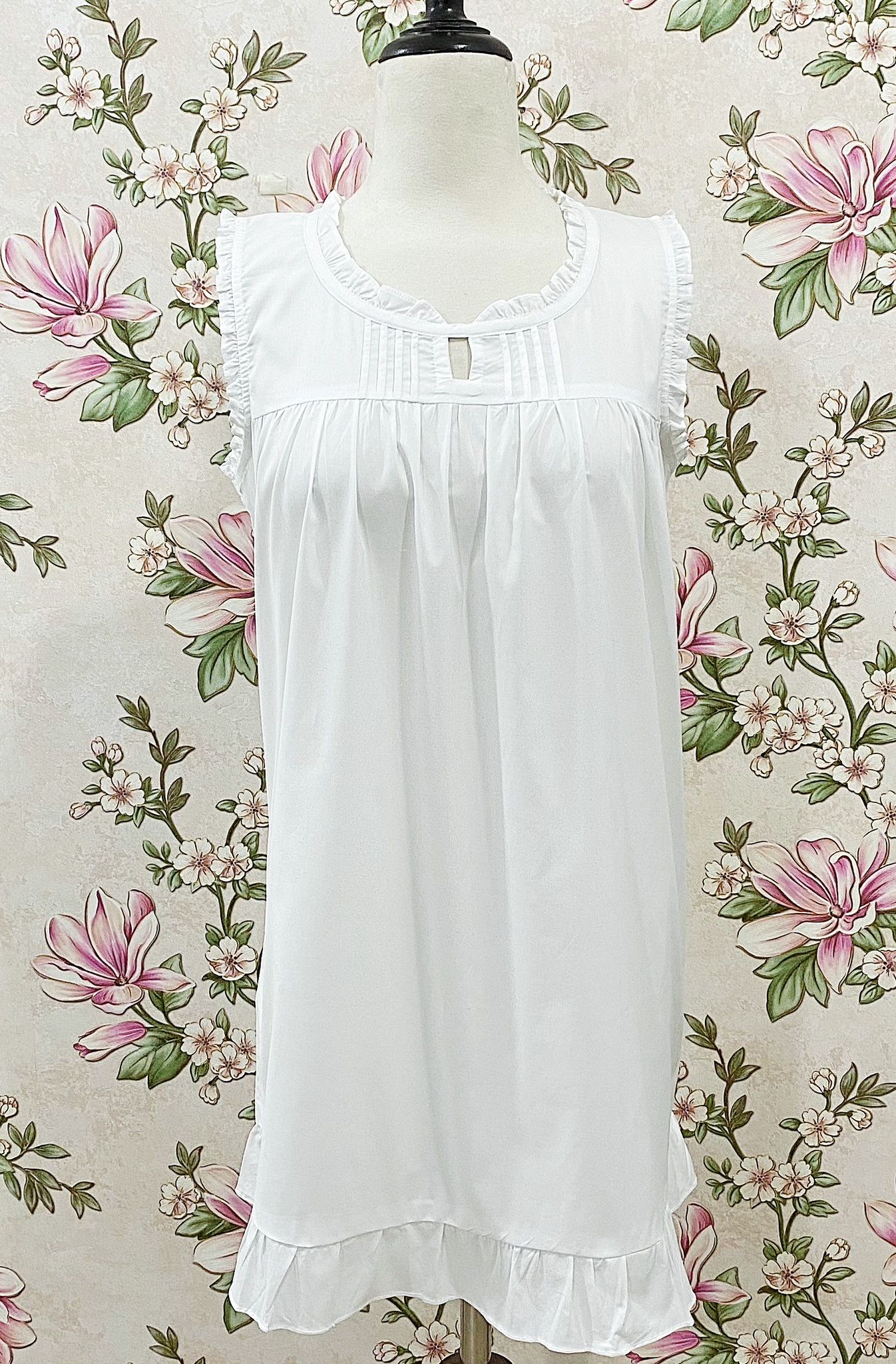 SoieRose 100% Cotton Victorian Nightgown Sleeveless Ruffle Chemise Cottagecore Sleep Dress - SR-1272