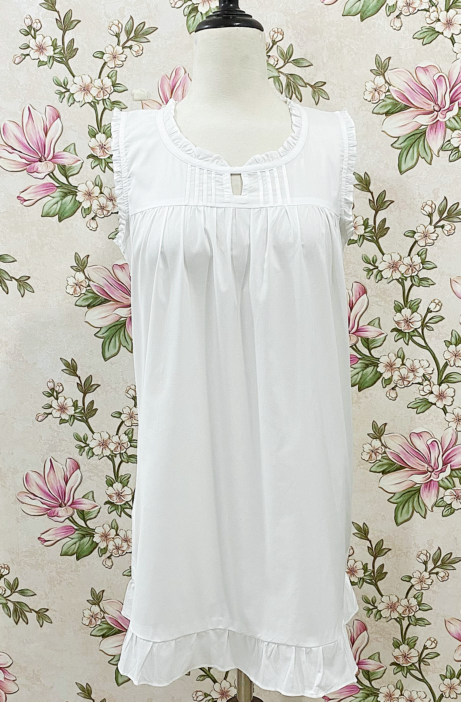 SoieRose 100% Cotton Victorian Nightgown Sleeveless Ruffle Chemise Cottagecore Sleep Dress - SR-1272