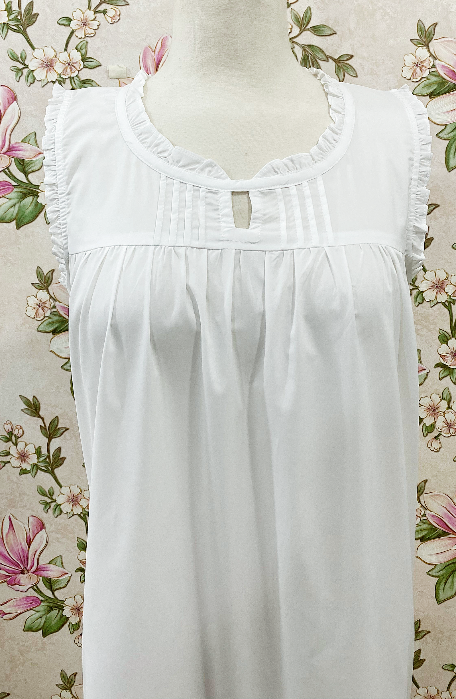 SoieRose 100% Cotton Victorian Nightgown Sleeveless Ruffle Chemise Cottagecore Sleep Dress - SR-1272