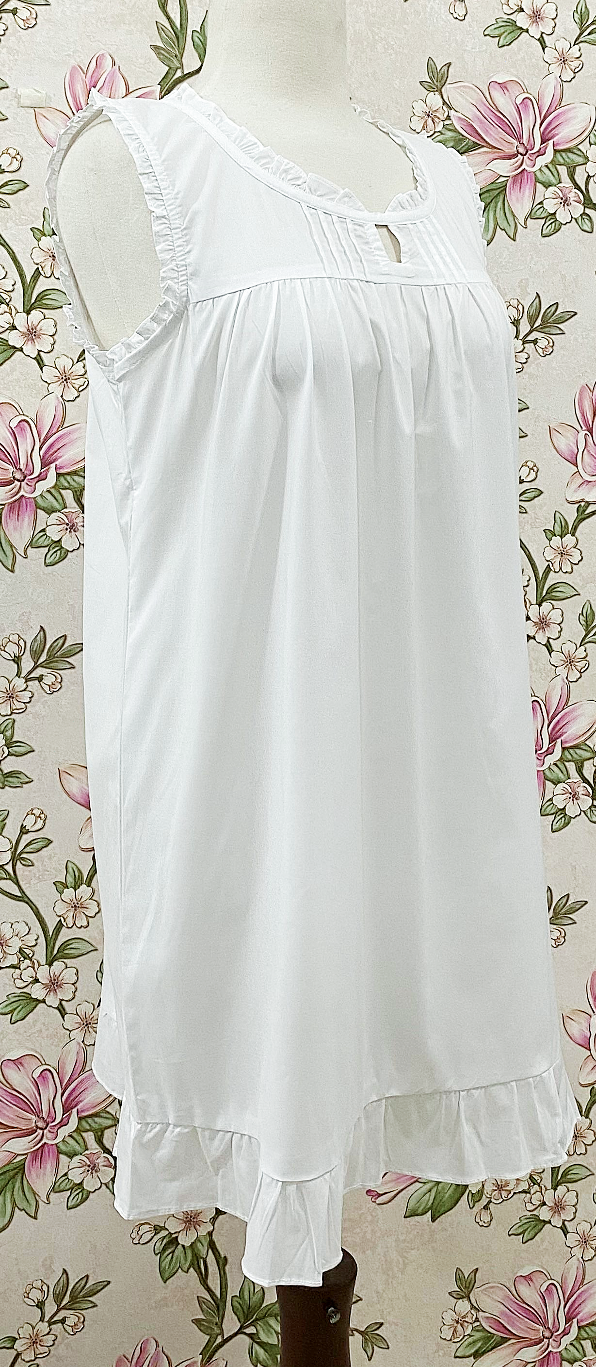 SoieRose 100% Cotton Victorian Nightgown Sleeveless Ruffle Chemise Cottagecore Sleep Dress - SR-1272