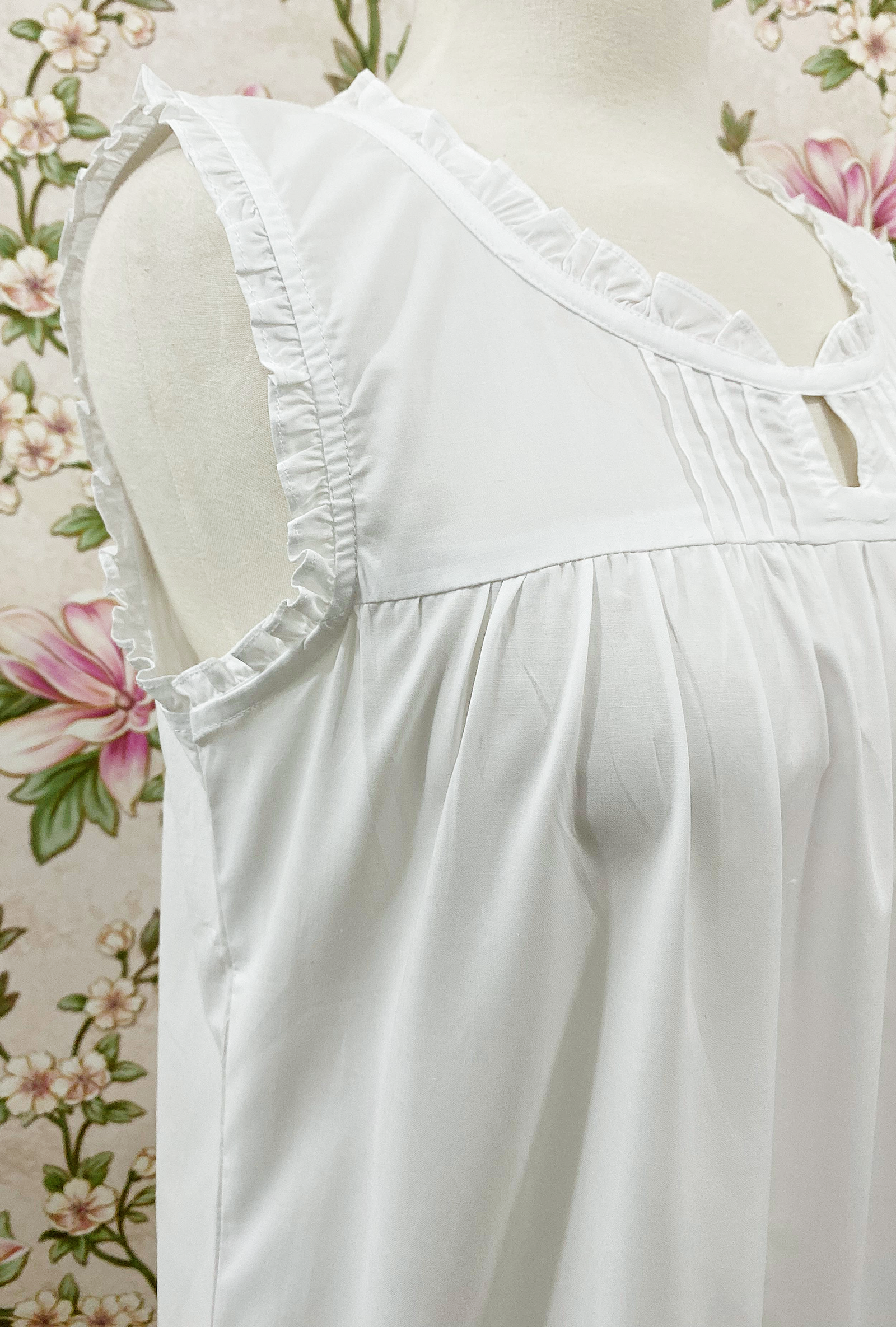 SoieRose 100% Cotton Victorian Nightgown Sleeveless Ruffle Chemise Cottagecore Sleep Dress - SR-1272