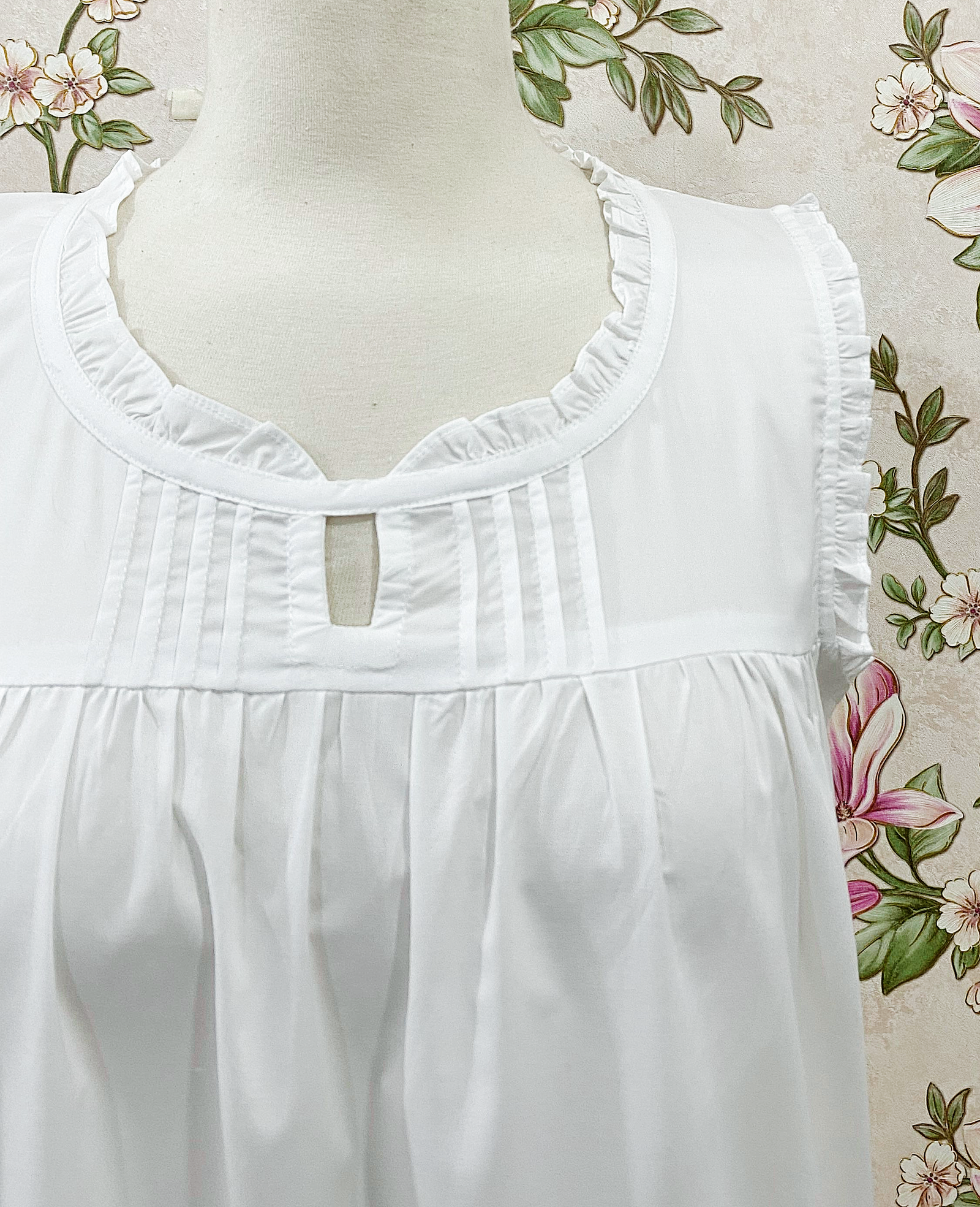 SoieRose 100% Cotton Victorian Nightgown Sleeveless Ruffle Chemise Cottagecore Sleep Dress - SR-1272