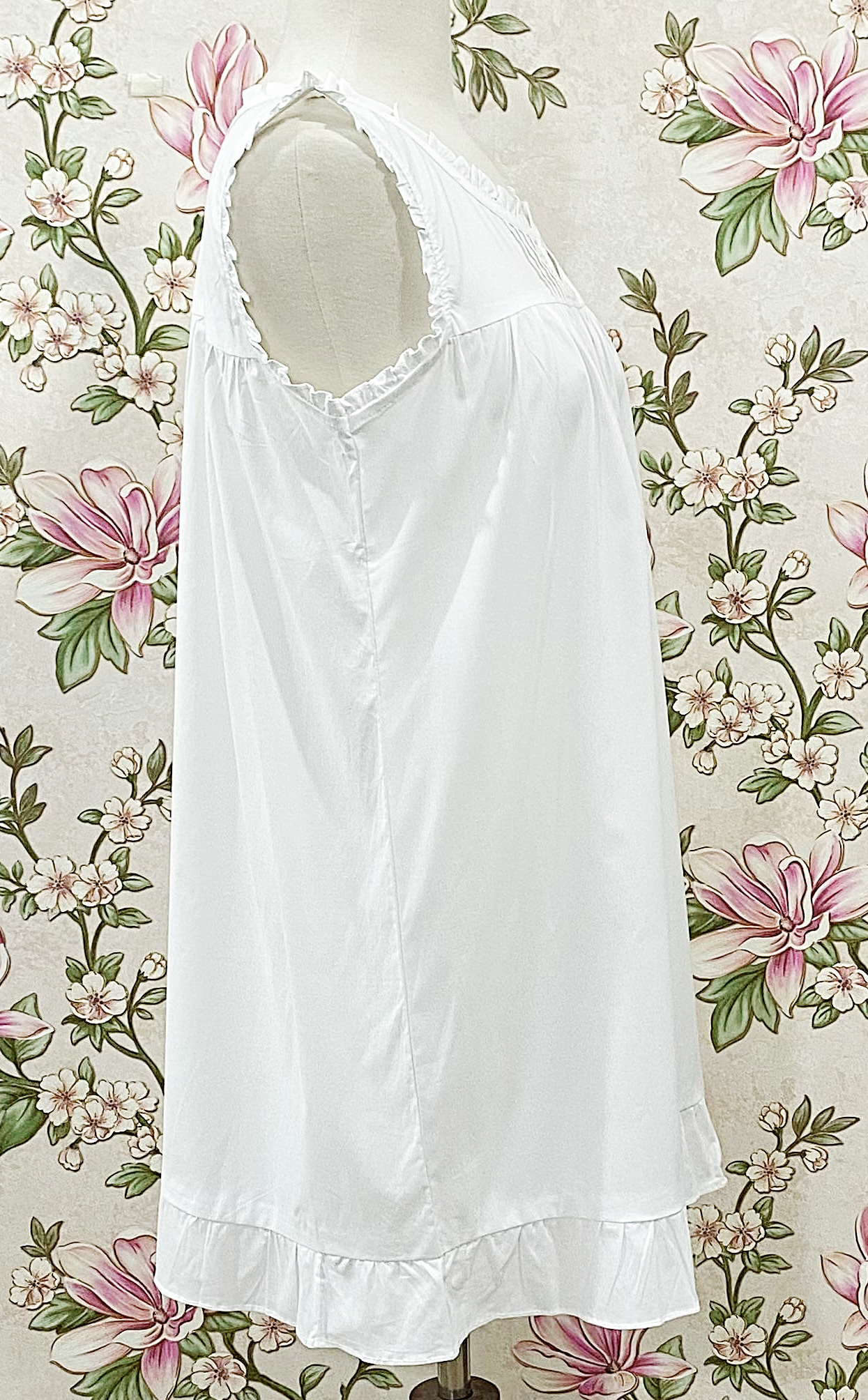 SoieRose 100% Cotton Victorian Nightgown Sleeveless Ruffle Chemise Cottagecore Sleep Dress - SR-1272