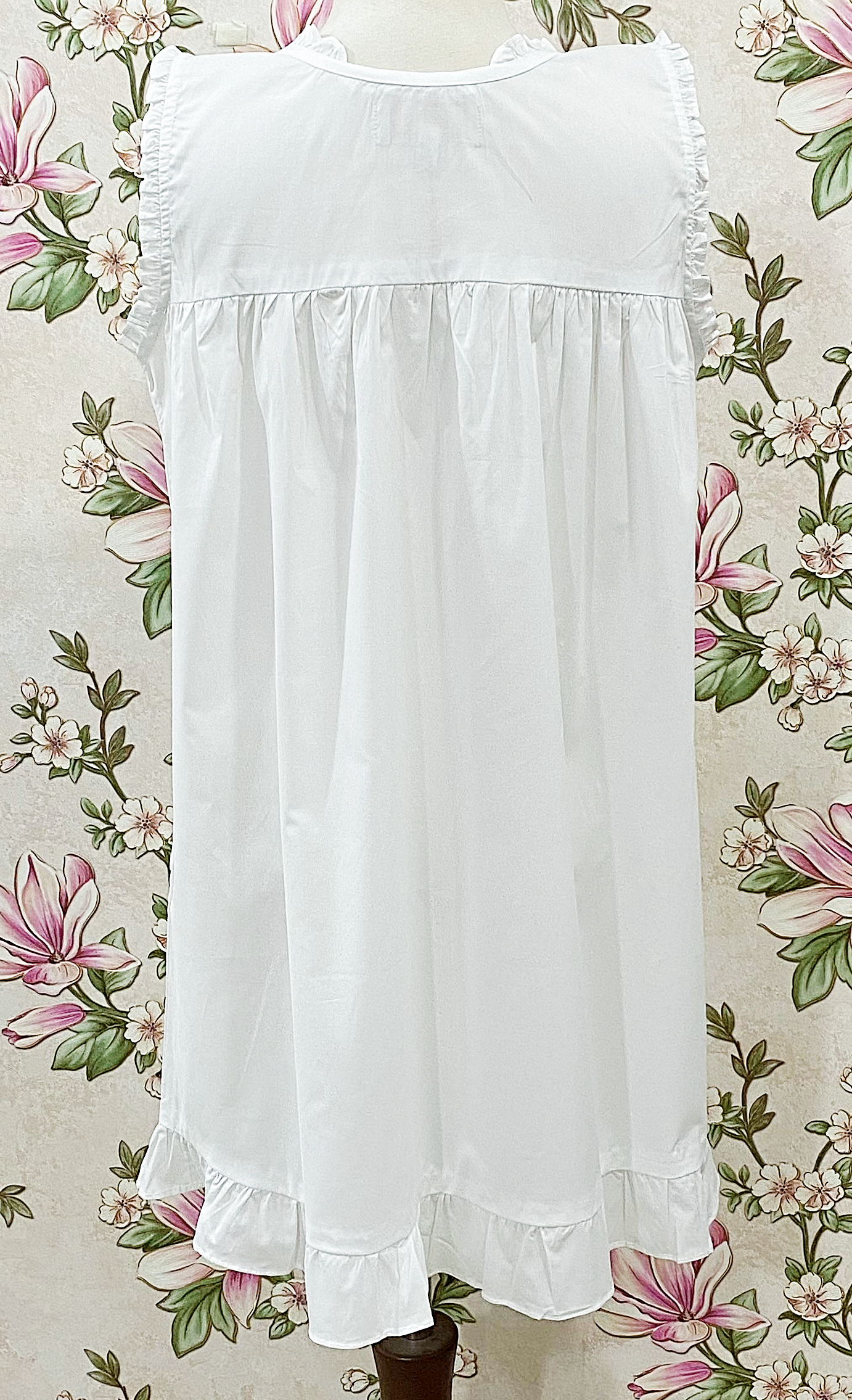 SoieRose 100% Cotton Victorian Nightgown Sleeveless Ruffle Chemise Cottagecore Sleep Dress - SR-1272