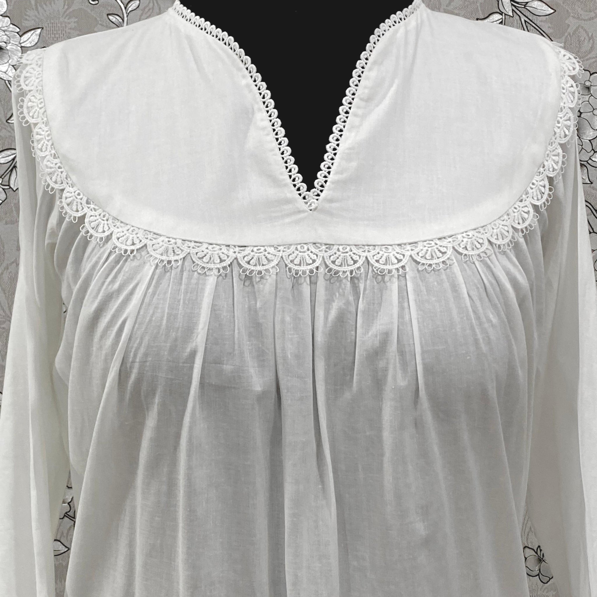SoieRose 100% Cotton Victorian Nightgown – Long Sleeve White Vintage Sleepwear SR-1208