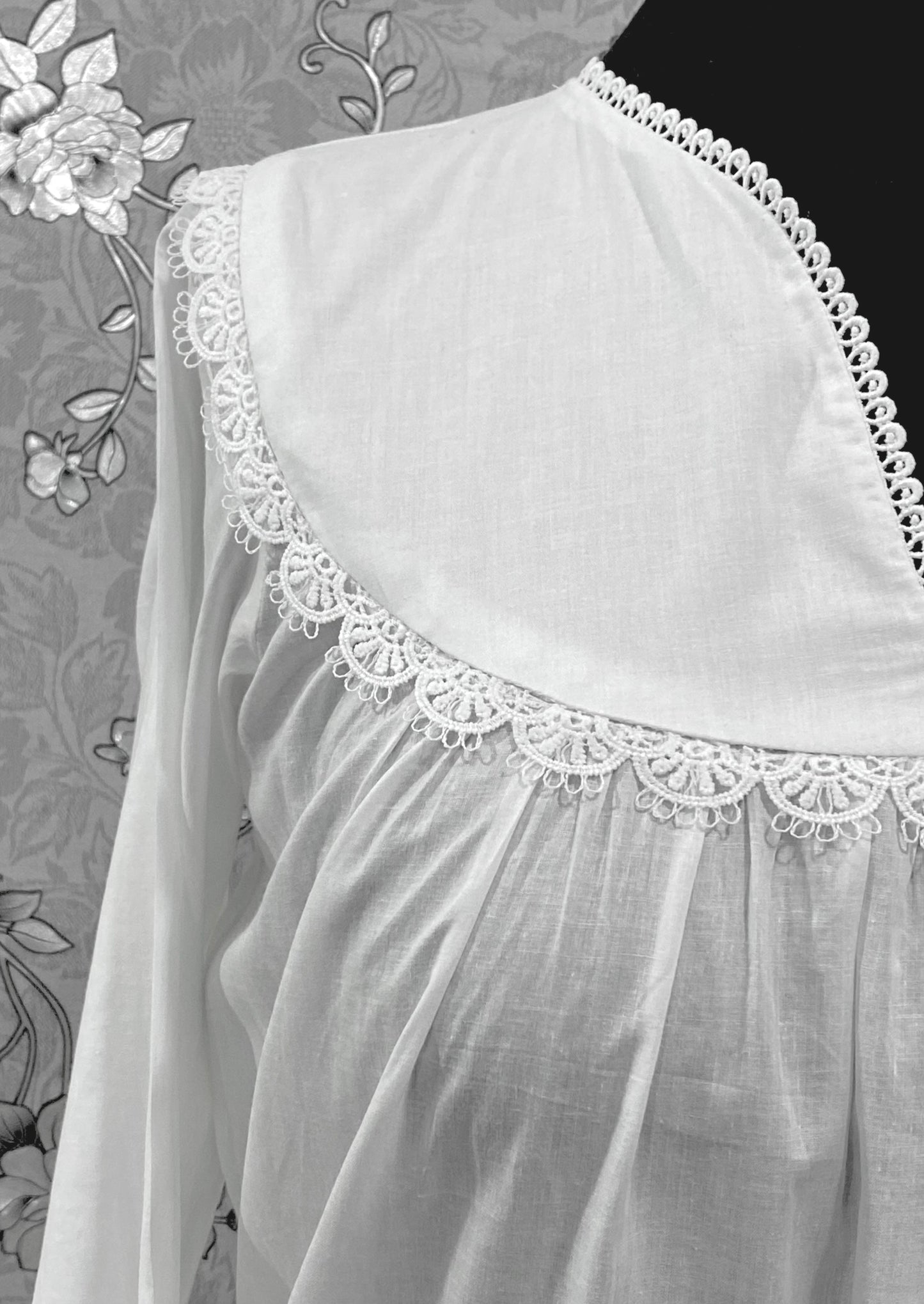 SoieRose 100% Cotton Victorian Nightgown – Long Sleeve White Vintage Sleepwear SR-1208