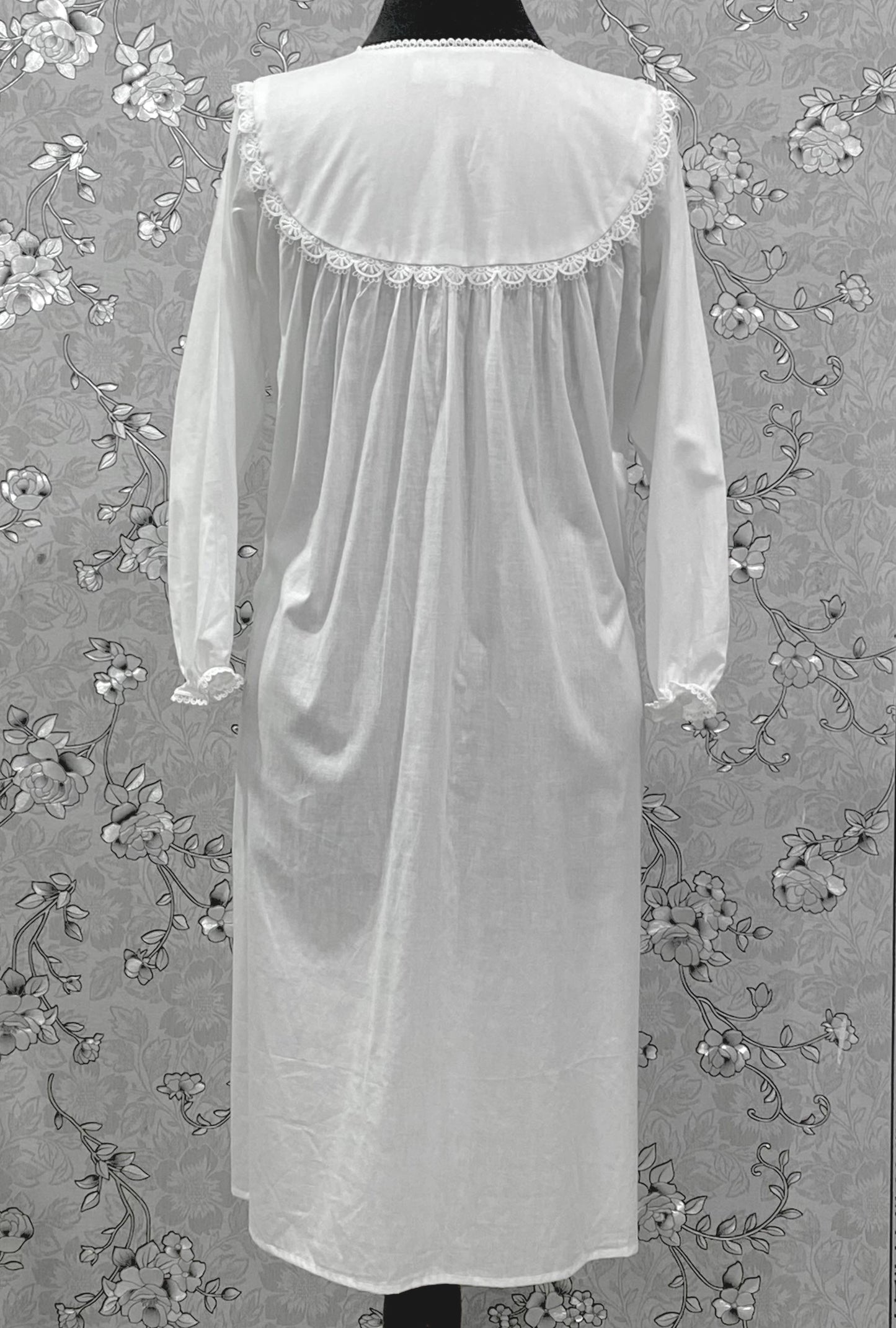 SoieRose 100% Cotton Victorian Nightgown – Long Sleeve White Vintage Sleepwear SR-1208