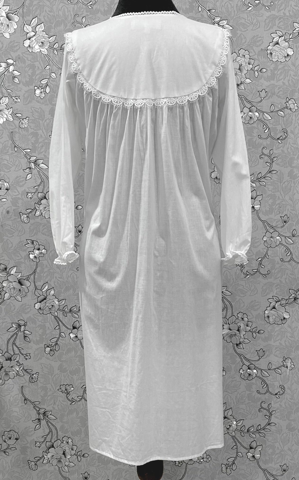 SoieRose 100% Cotton Victorian Nightgown – Long Sleeve White Vintage Sleepwear SR-1208