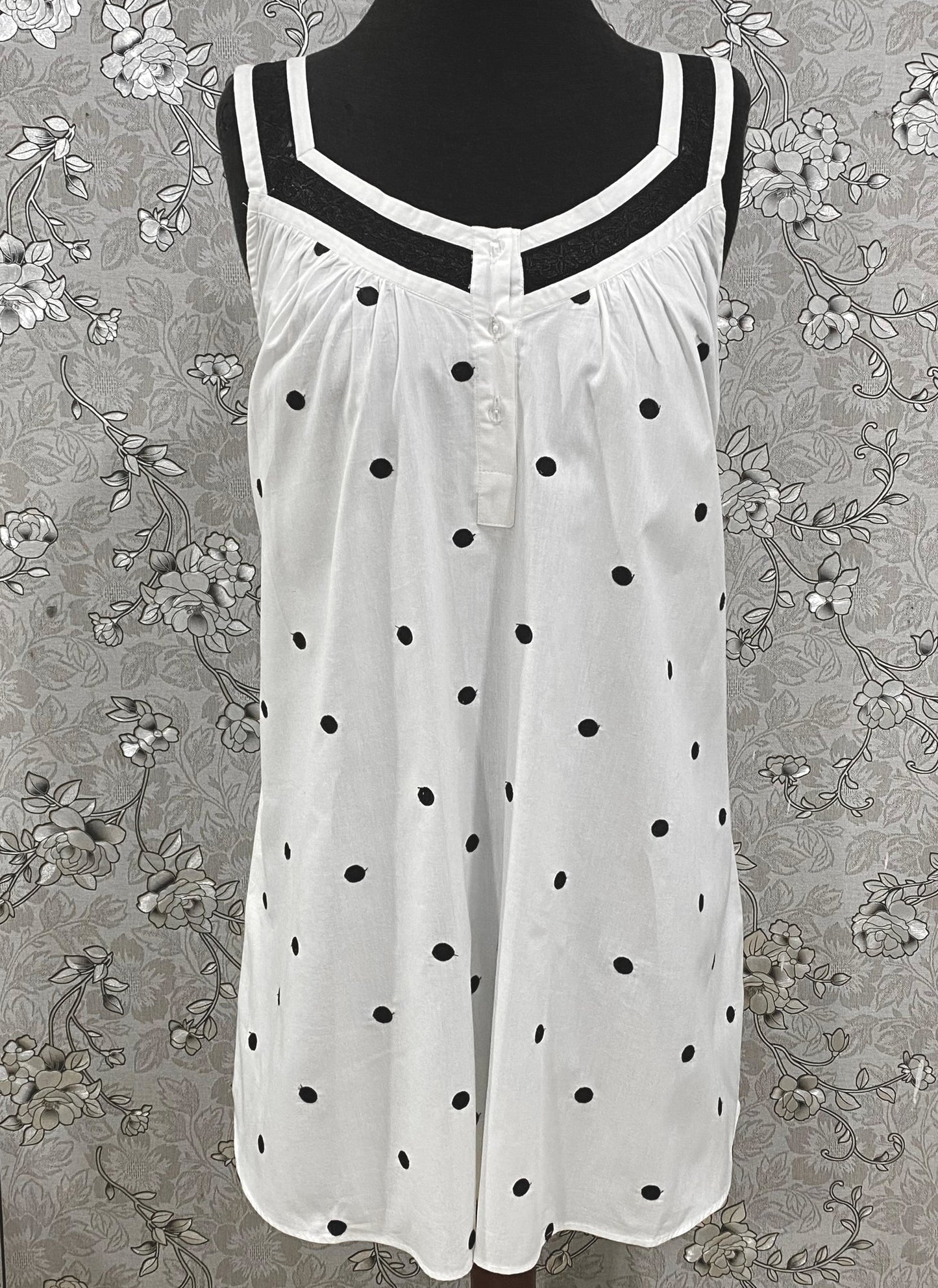 SoieRose 100% Cotton Victorian Nightgown – Polka Dot Sleeveless Nightdress SR-1199