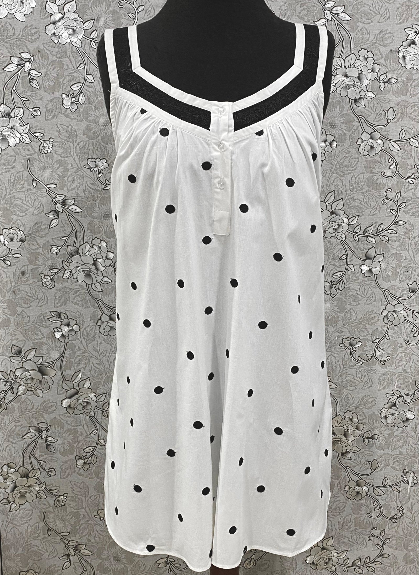 SoieRose 100% Cotton Victorian Nightgown – Polka Dot Sleeveless Nightdress SR-1199