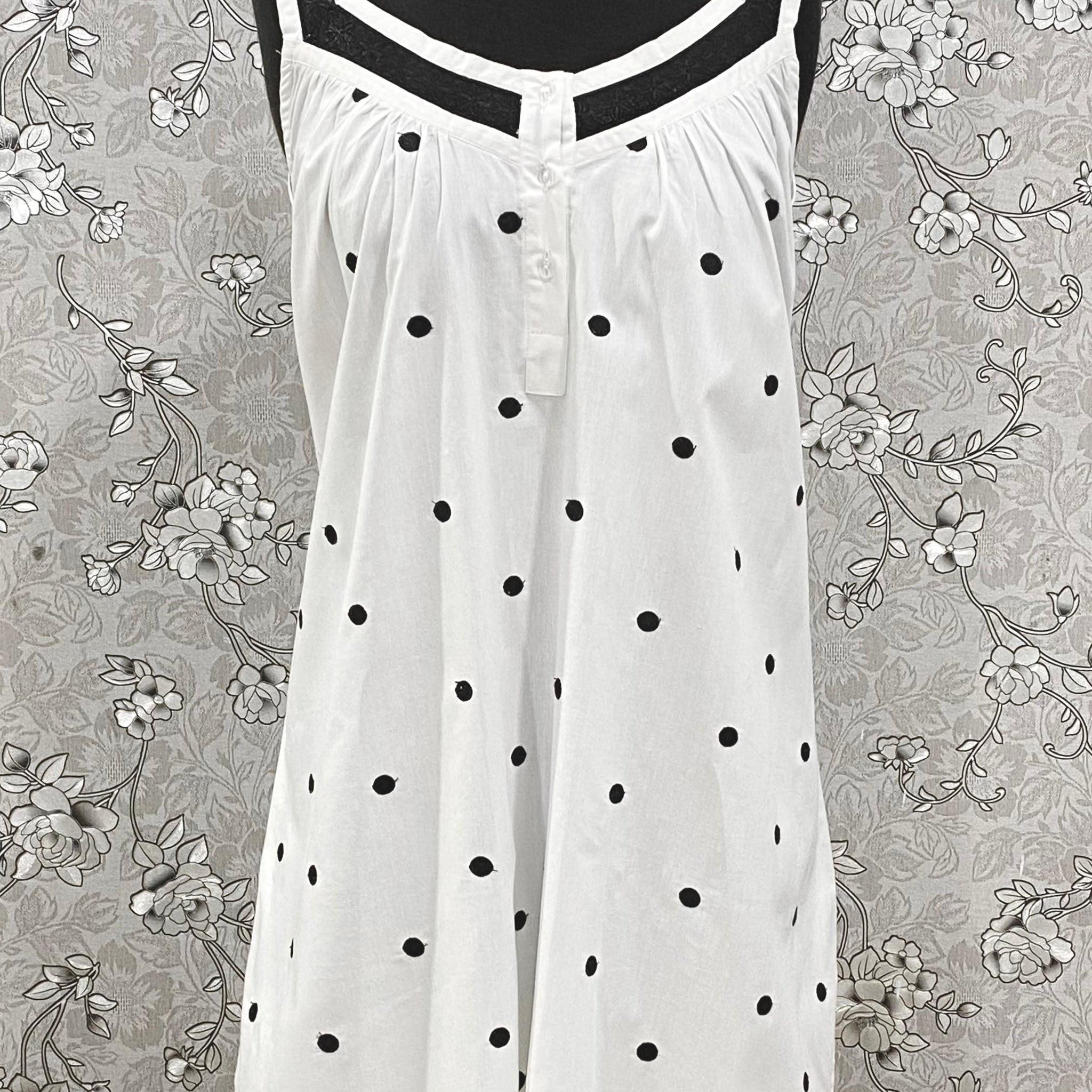 SoieRose 100% Cotton Victorian Nightgown – Polka Dot Sleeveless Nightdress SR-1199