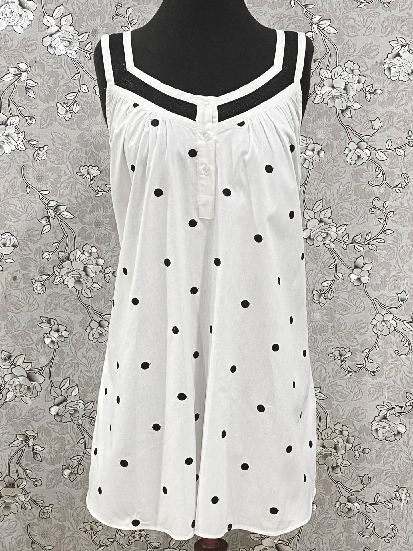 SoieRose 100% Cotton Victorian Nightgown – Polka Dot Sleeveless Nightdress SR-1199