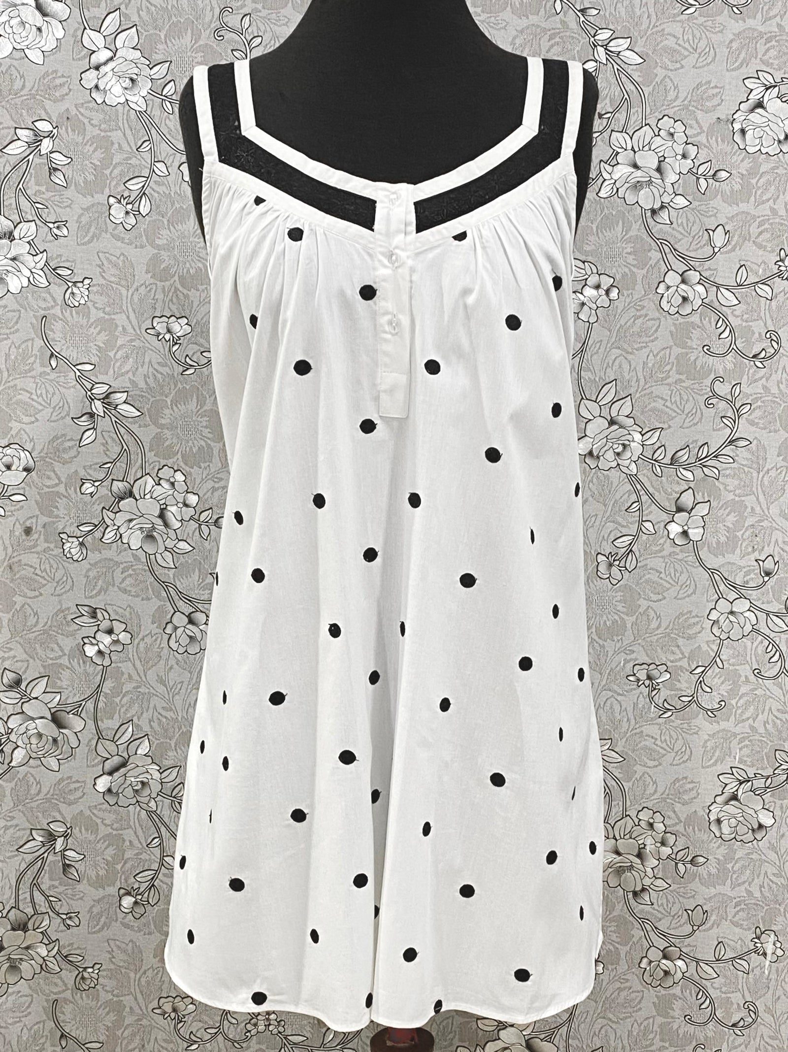 SoieRose 100% Cotton Victorian Nightgown – Polka Dot Sleeveless Nightdress SR-1199