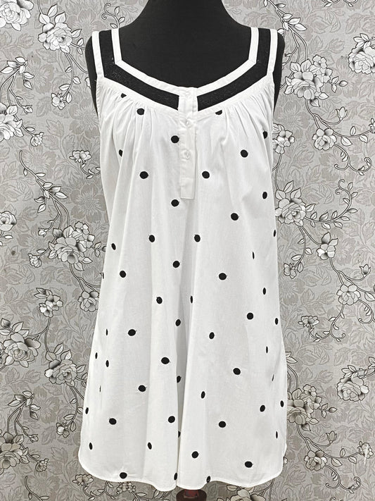 SoieRose 100% Cotton Victorian Nightgown – Polka Dot Sleeveless Nightdress SR-1199