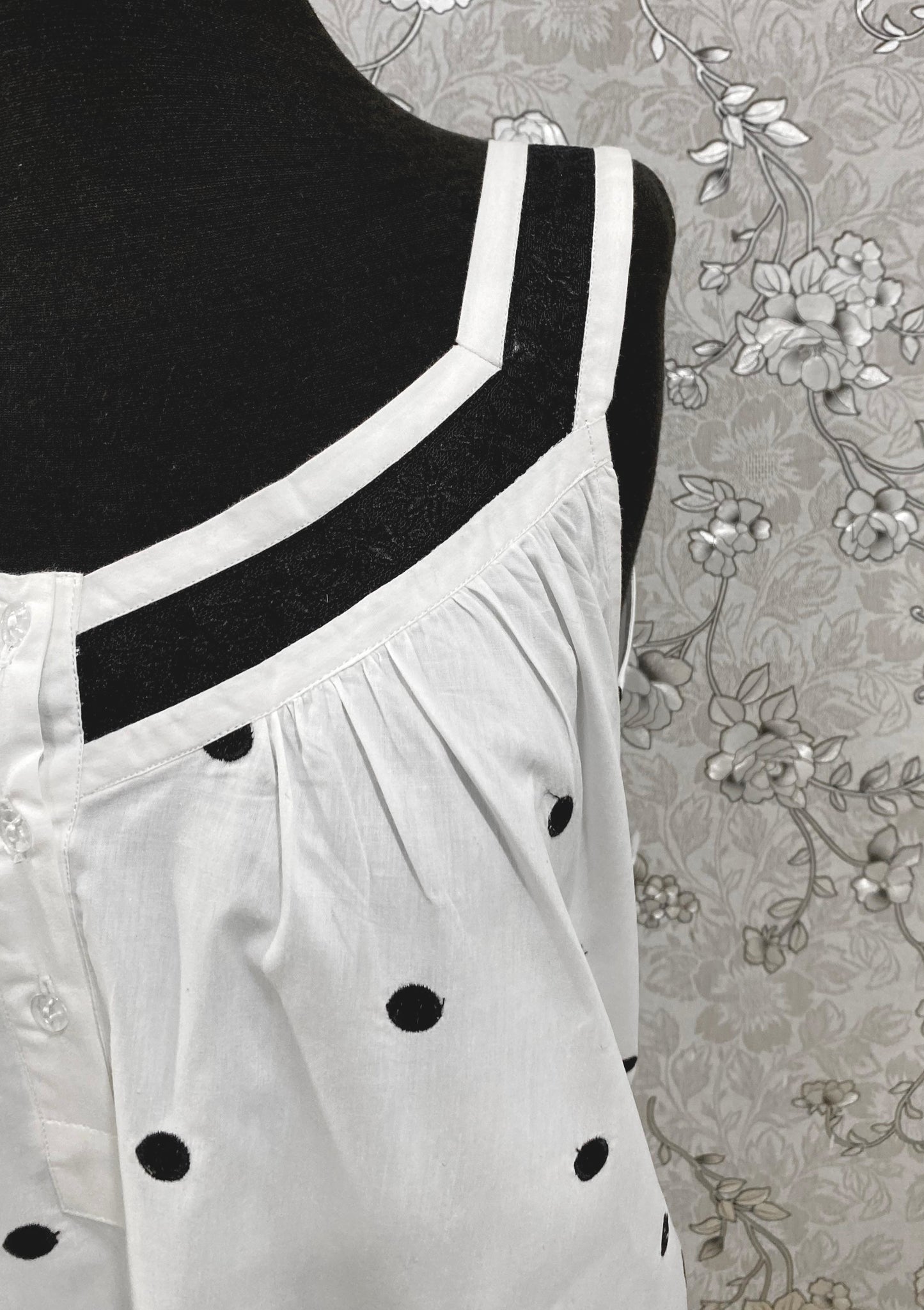 SoieRose 100% Cotton Victorian Nightgown – Polka Dot Sleeveless Nightdress SR-1199