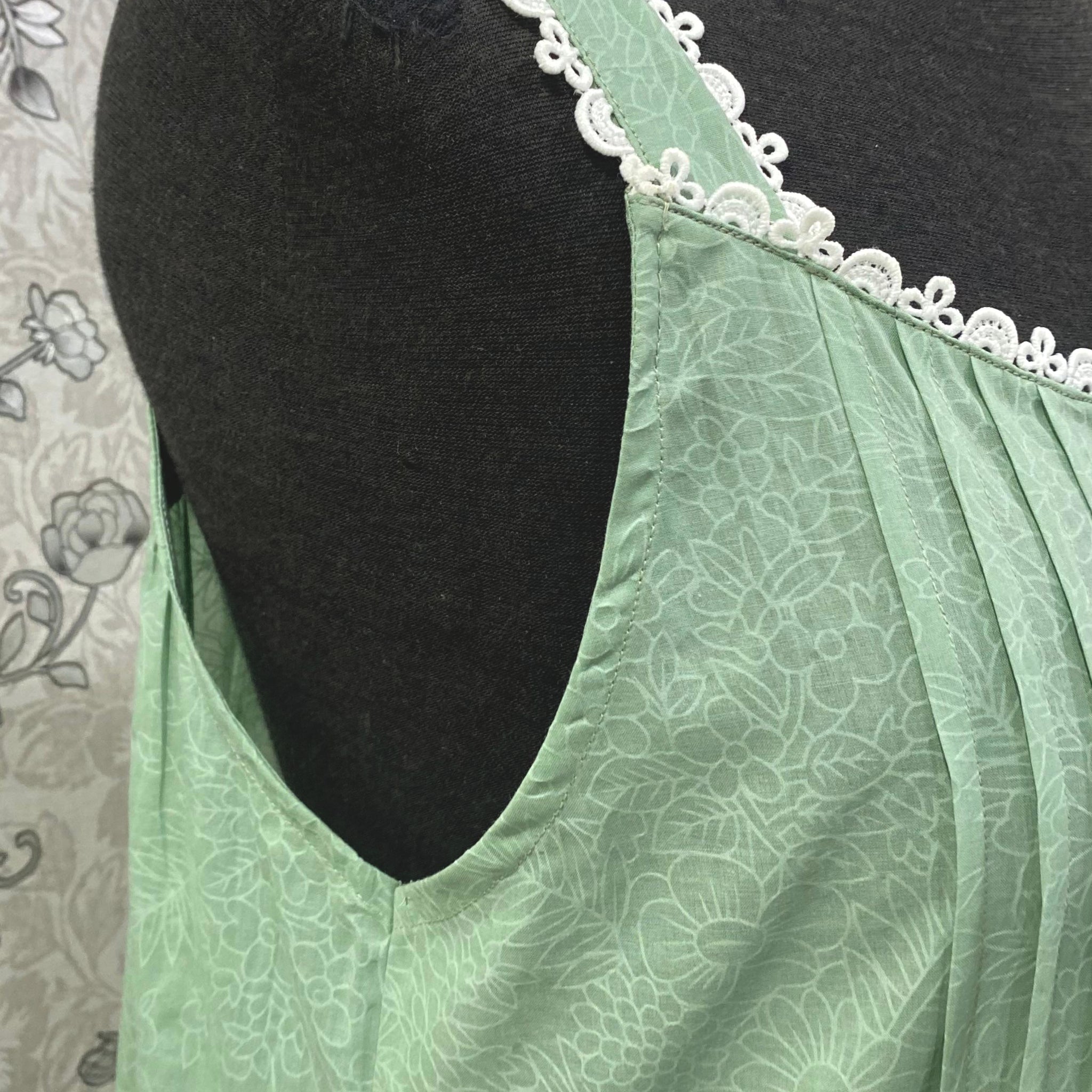 SoieRose 100% Cotton Victorian Nightgown – Sage Green Sleeveless Vintage Style Nightdress - SR1202