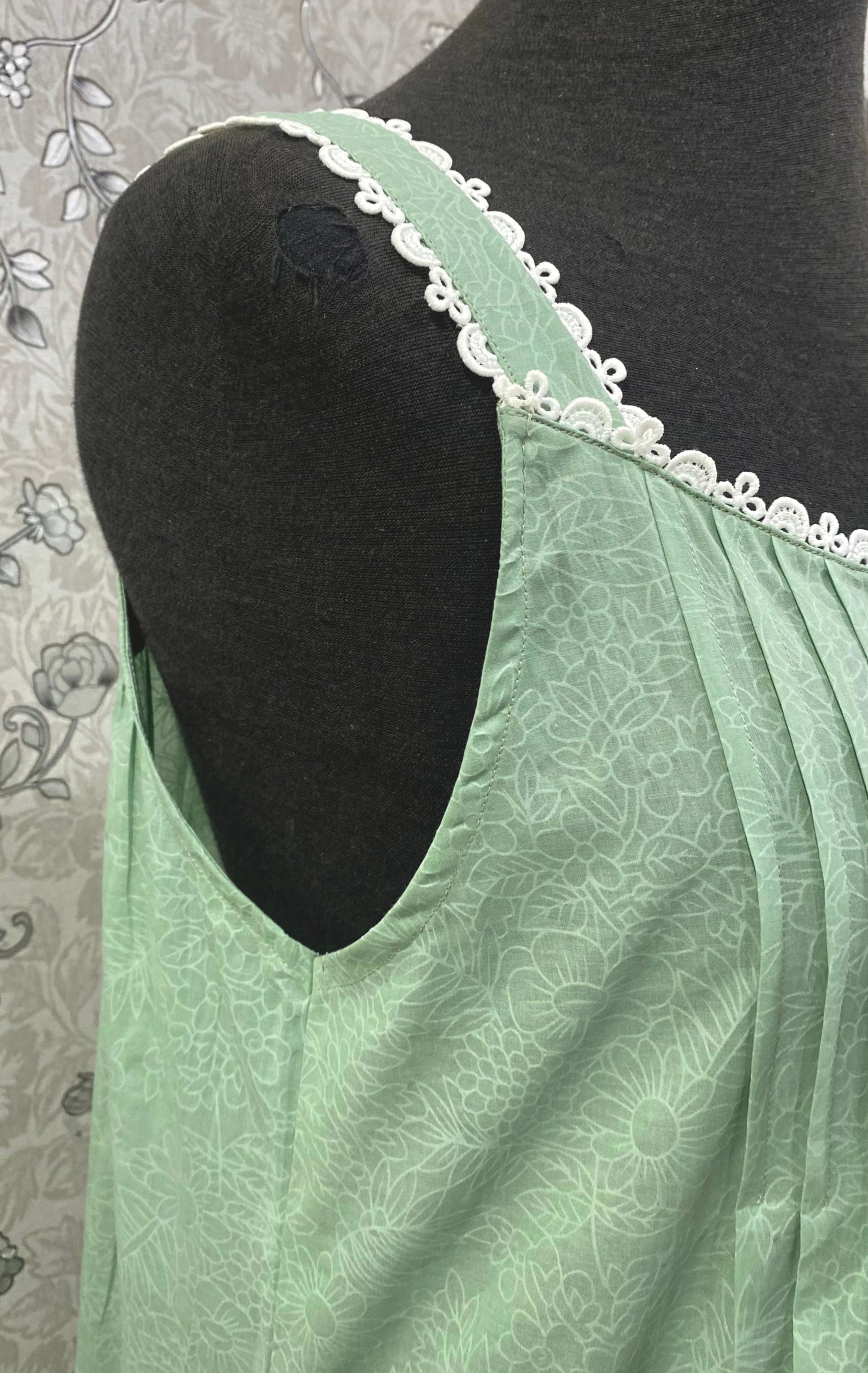 SoieRose 100% Cotton Victorian Nightgown – Sage Green Sleeveless Vintage Style Nightdress - SR1202