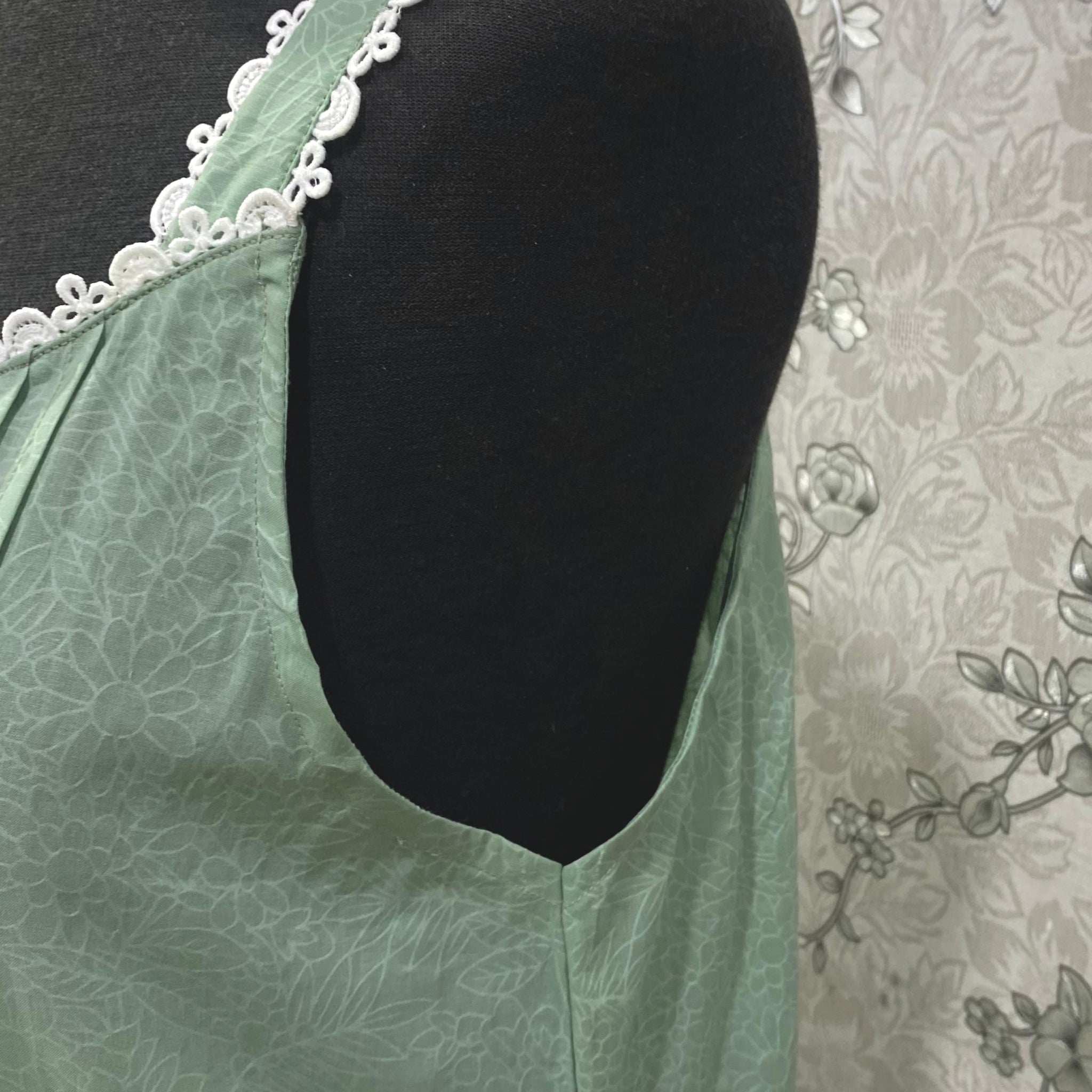 SoieRose 100% Cotton Victorian Nightgown – Sage Green Sleeveless Vintage Style Nightdress - SR1202