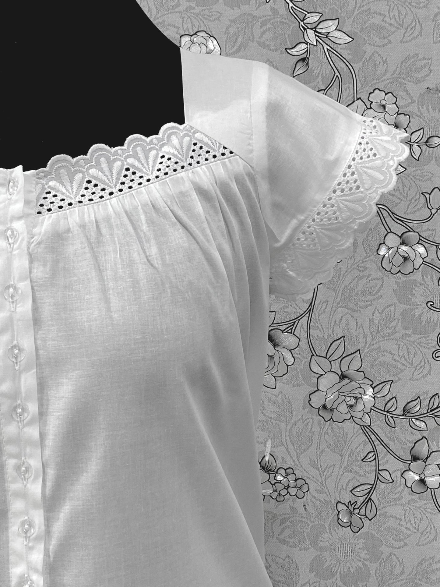 SoieRose 100% Cotton Victorian Nightgown – White Eyelet Lace Cap Sleeve Nightdress – SR-1209