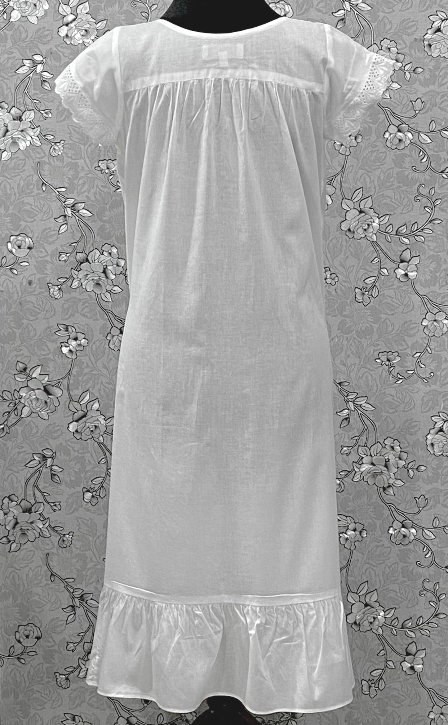 SoieRose 100% Cotton Victorian Nightgown – White Eyelet Lace Cap Sleeve Nightdress – SR-1209