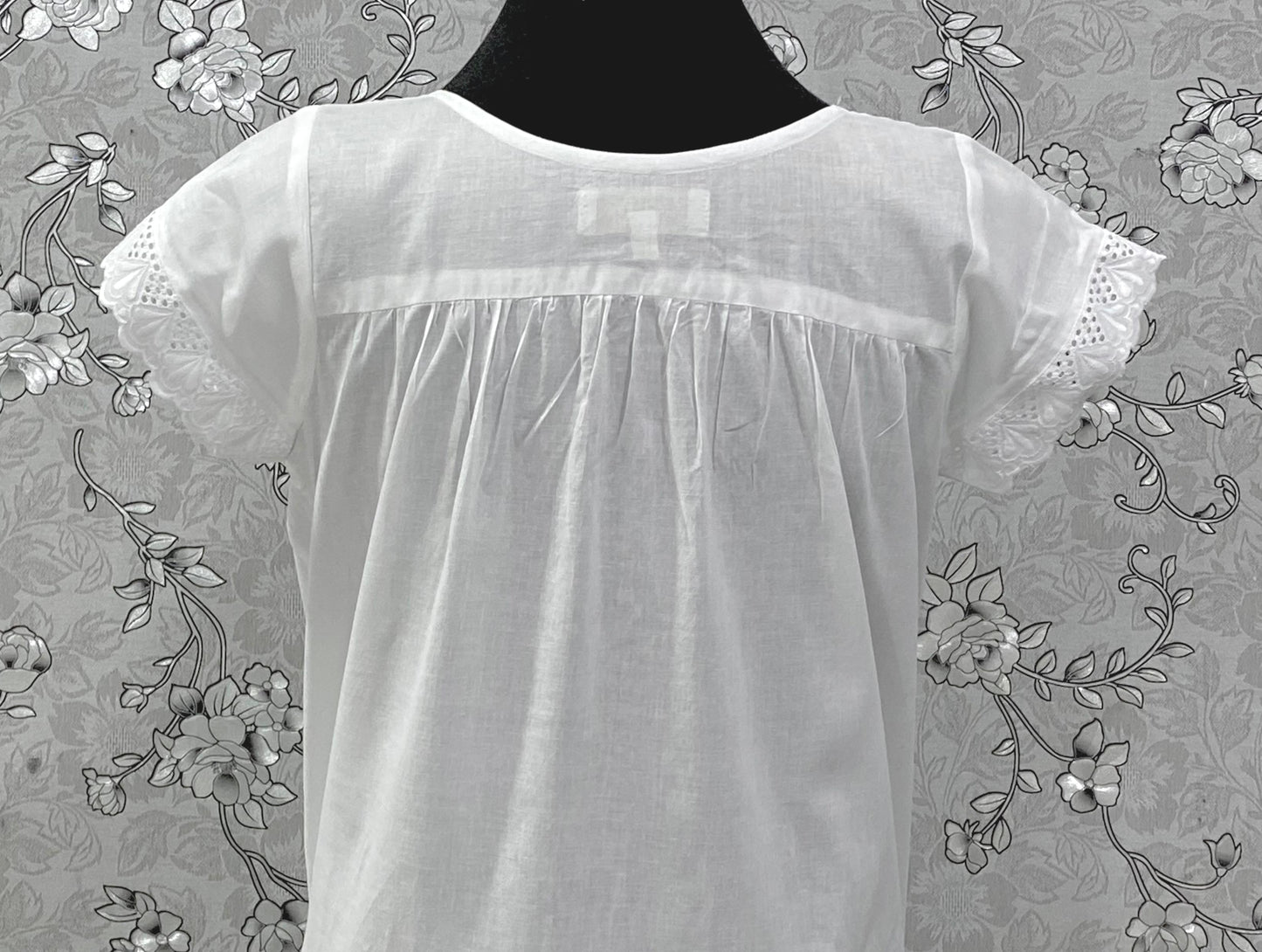 SoieRose 100% Cotton Victorian Nightgown – White Eyelet Lace Cap Sleeve Nightdress – SR-1209