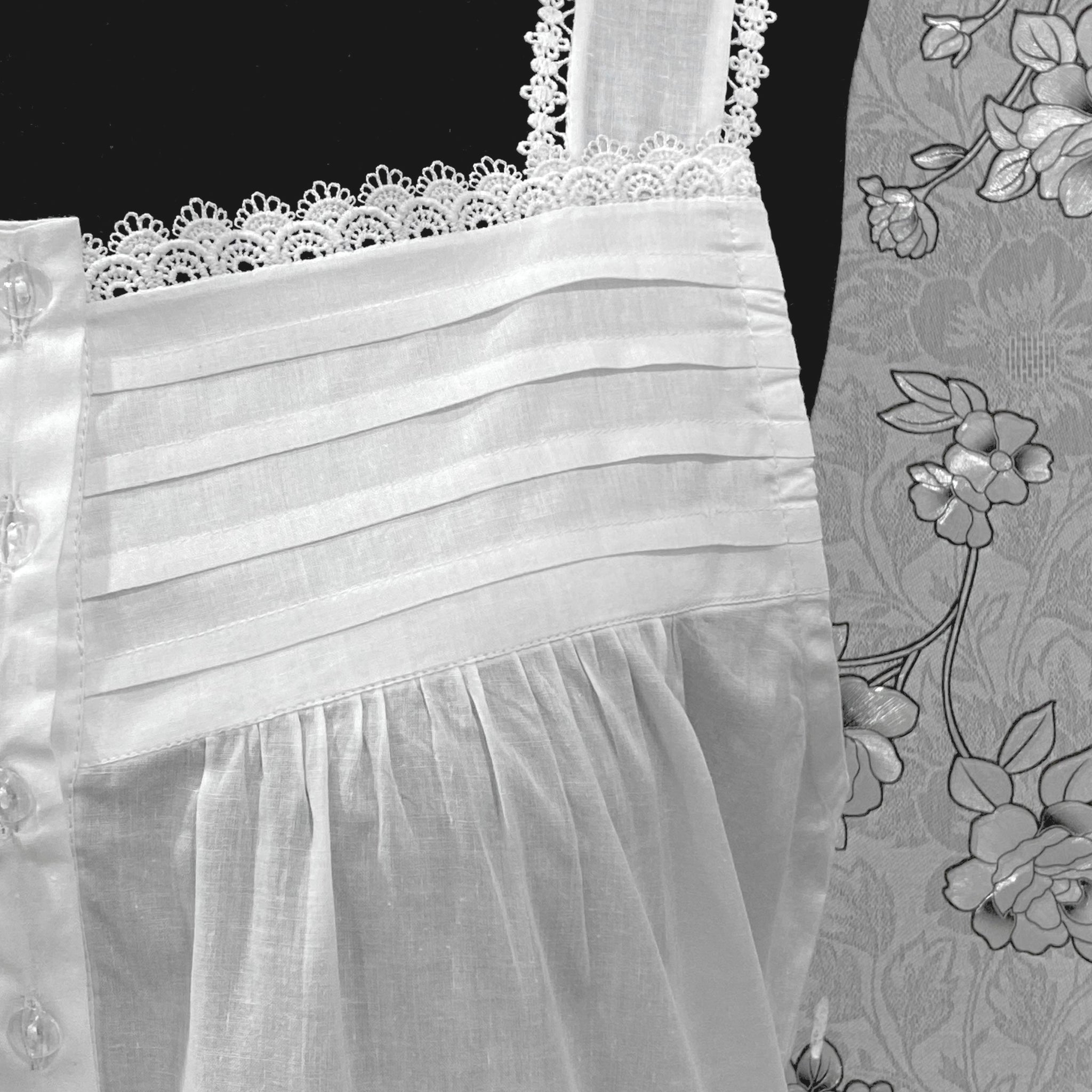 SoieRose 100% Cotton Victorian Nightgown – White Sleeveless Button Front Nightdress with Lace Trim & Pintuck Yoke – SR-1207