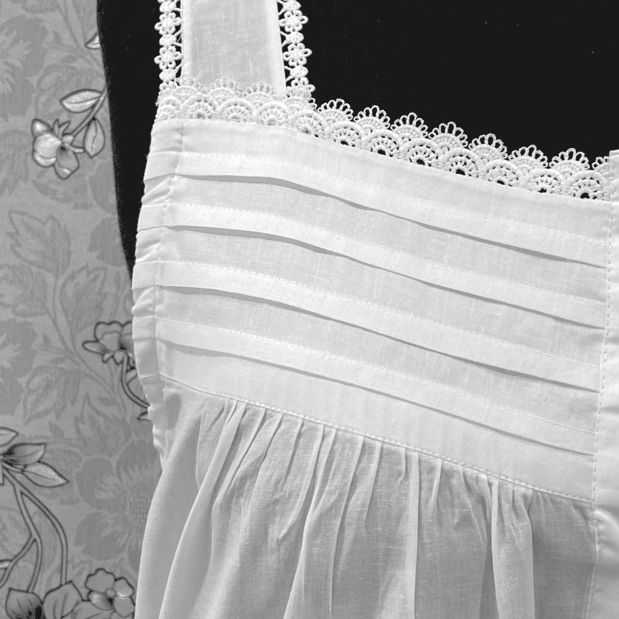 SoieRose 100% Cotton Victorian Nightgown – White Sleeveless Button Front Nightdress with Lace Trim & Pintuck Yoke – SR-1207