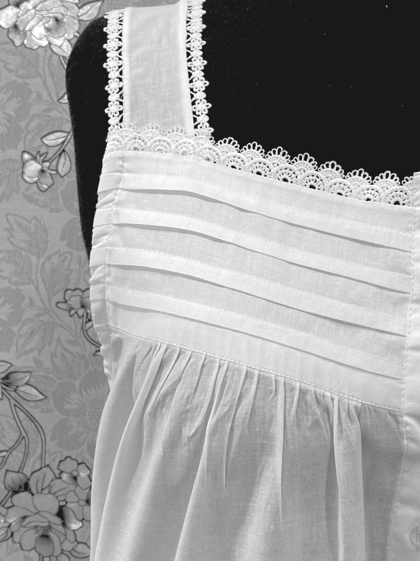 SoieRose 100% Cotton Victorian Nightgown – White Sleeveless Button Front Nightdress with Lace Trim & Pintuck Yoke – SR-1207