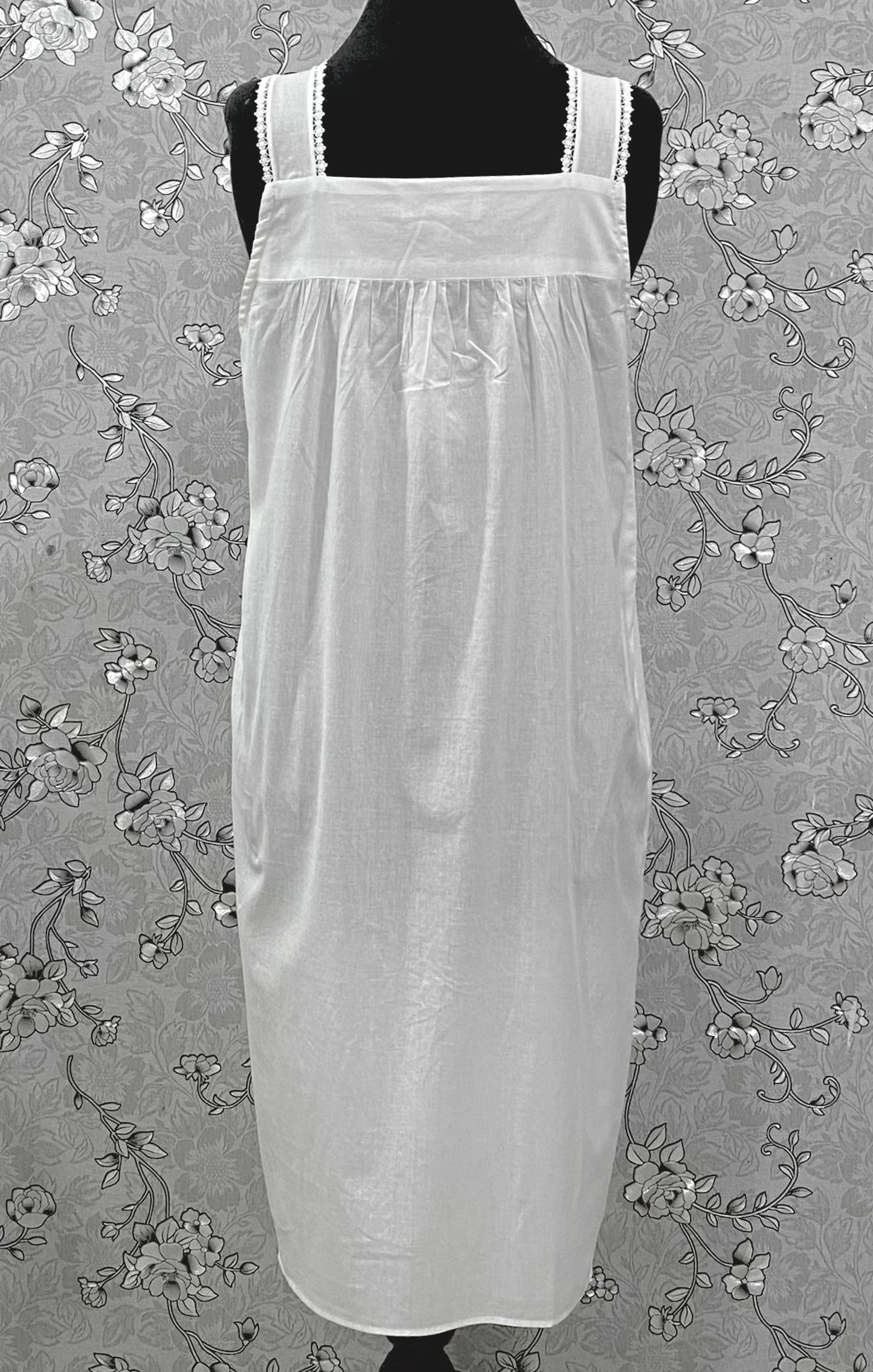 SoieRose 100% Cotton Victorian Nightgown – White Sleeveless Button Front Nightdress with Lace Trim & Pintuck Yoke – SR-1207