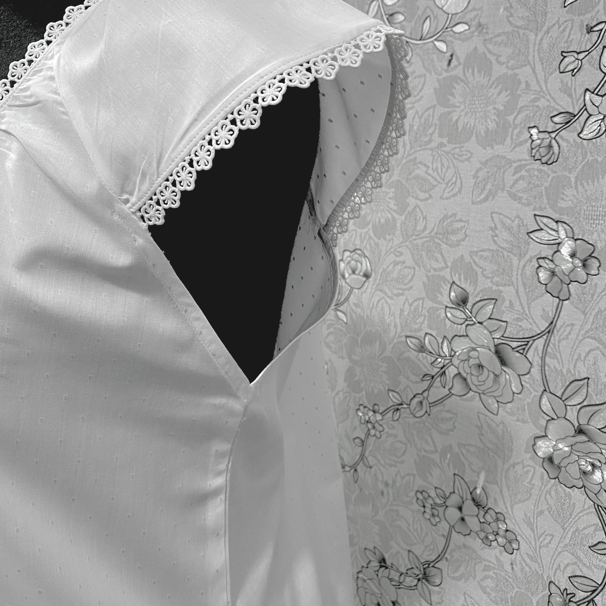 SoieRose 100% Cotton Victorian Nightgown – White with Subtle Blue Dots & Lace Trim - SR-1203
