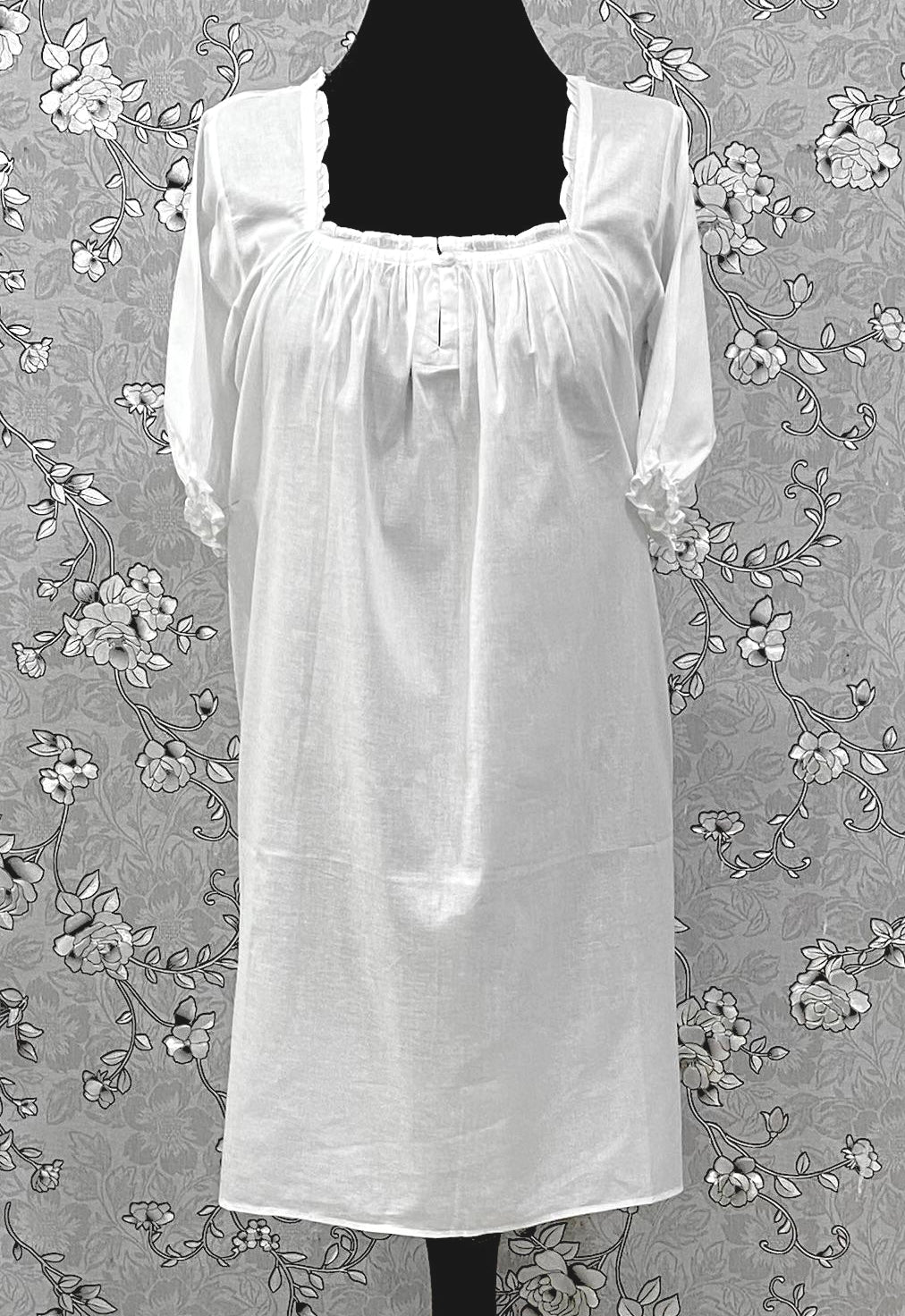 SoieRose 100% Cotton Victorian Short Nightgown with Lace Trim – SR-1222