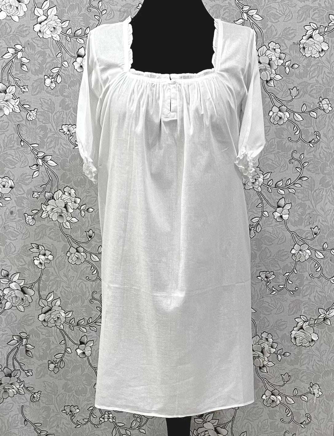 SoieRose 100% Cotton Victorian Short Nightgown with Lace Trim – SR-1222