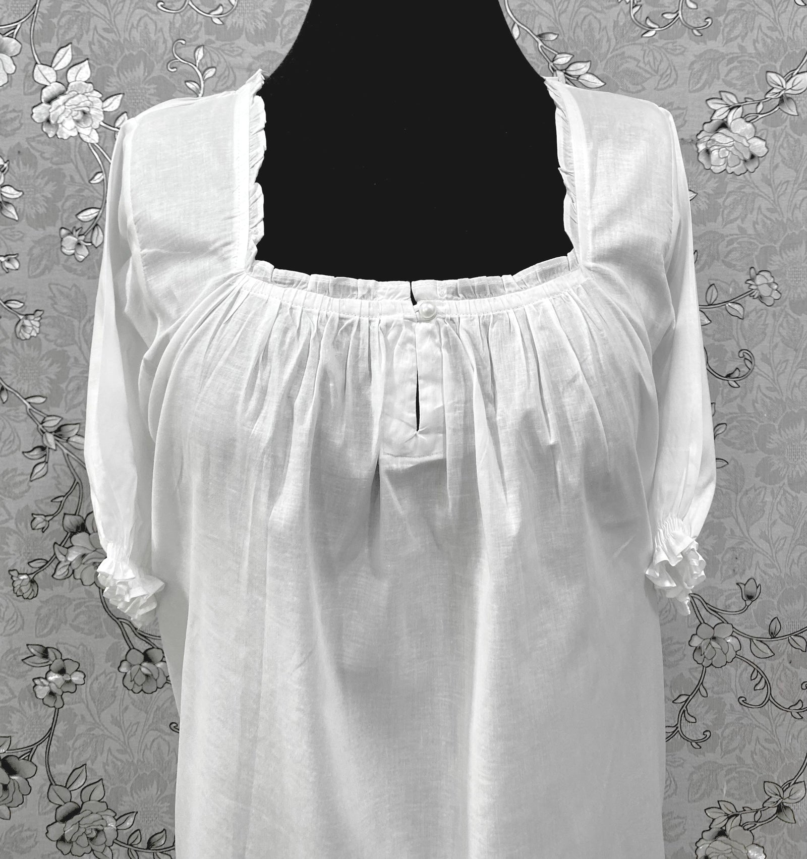 SoieRose 100% Cotton Victorian Short Nightgown with Lace Trim – SR-1222